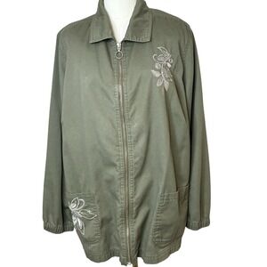 Limited Editions Olive Green Embroidered Utility Jacket Women Plus‎ Size 2X